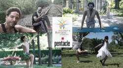 four photos of dancers performing in the garden with the Brooklyn Botanical Garden and Pentale logos in the center