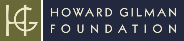 Howard Gilman Foundation with dark green and blue rectangular background.