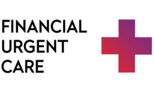 The words Financial Urgent Care on the left and a bright red plus sign on the right.