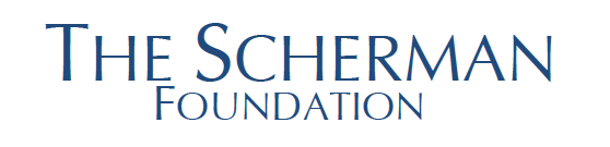 Blue Text in sanfs serif reads" The Sherman Foundation"