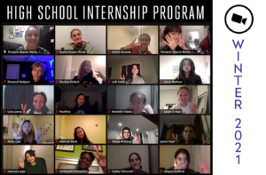 Graphic with screenshot of interns on Zoom