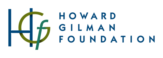 HGf in Blue, Green and Teal next to Howard Gilman Foundation in blue