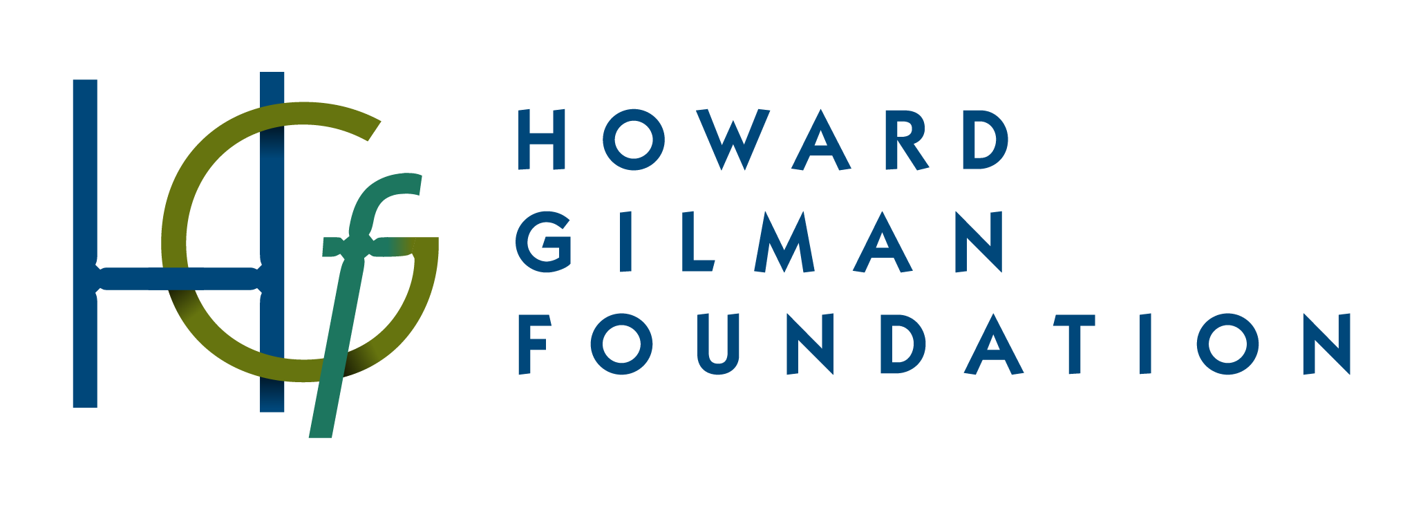 HGf in Blue, Green and Teal next to Howard Gilman Foundation in blue