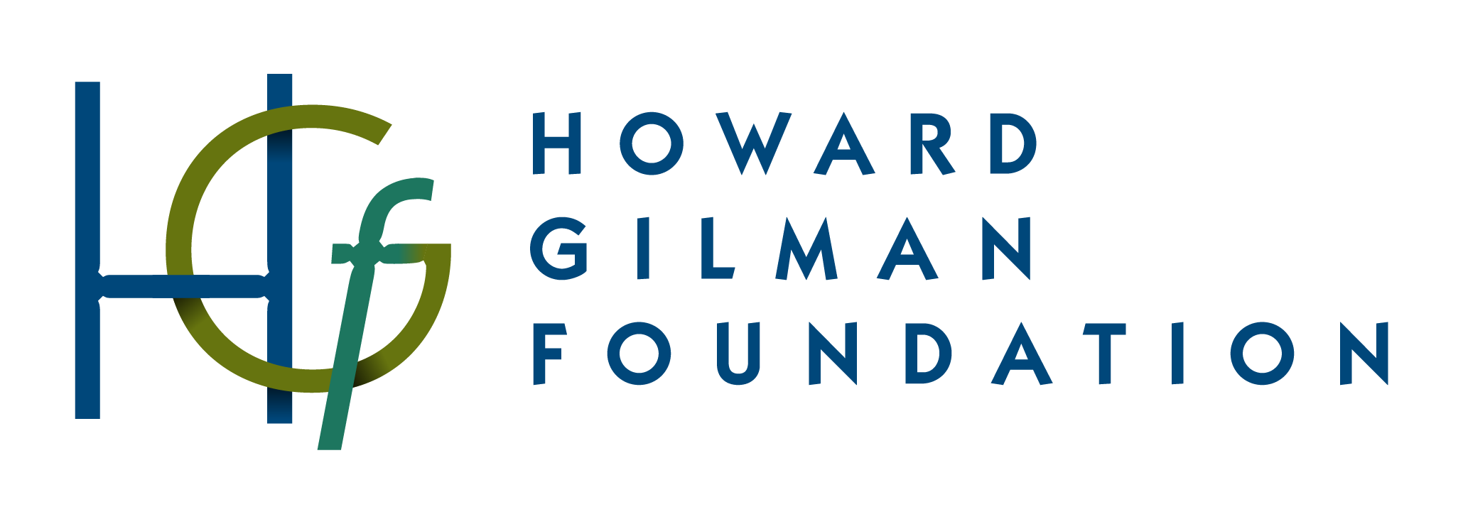 HGf in Blue, Green and Teal next to Howard Gilman Foundation in blue